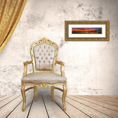 Sunset over New York Gold Ornate Wood Framed Art Print with Double Matting by Berenholtz, Richard