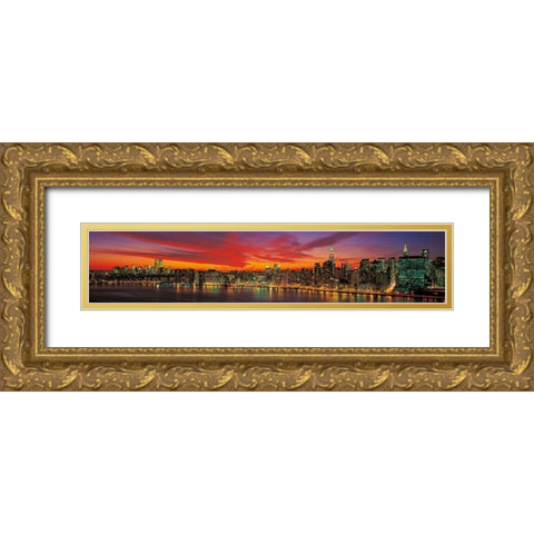Sunset over New York Gold Ornate Wood Framed Art Print with Double Matting by Berenholtz, Richard