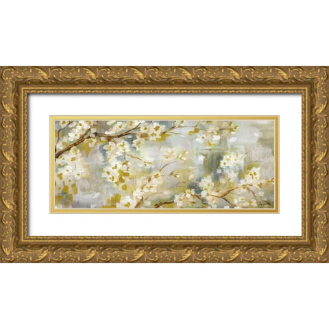 Golden Cherry Blossoms Panel Gold Ornate Wood Framed Art Print with Double Matting by Tre Sorelle Studios