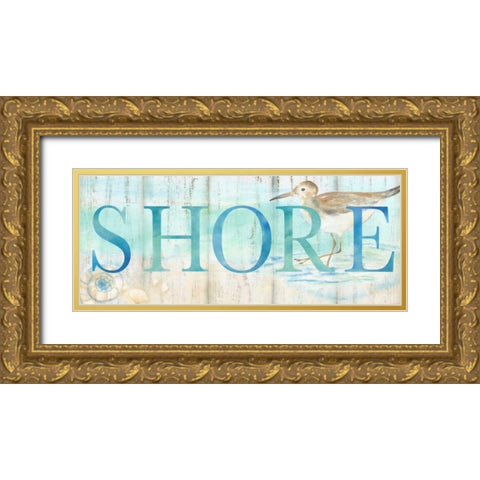 Shore Sandpiper Sign Gold Ornate Wood Framed Art Print with Double Matting by Coulter, Cynthia