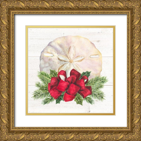 Christmas by the Sea Sanddollar square Gold Ornate Wood Framed Art Print with Double Matting by Reed, Tara