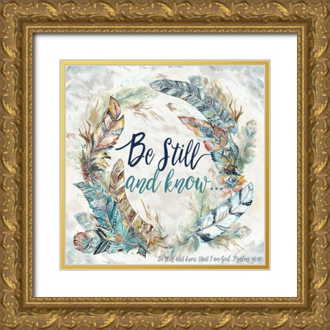 Tribal Feathers Wreath I Gold Ornate Wood Framed Art Print with Double Matting by Tre Sorelle Studios