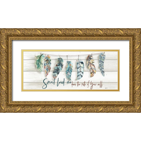Tribal Feathers Sign Gold Ornate Wood Framed Art Print with Double Matting by Tre Sorelle Studios