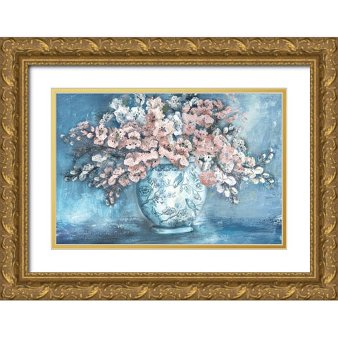 Cherry Blossoms in Chinoiserie Ginger Jar Gold Ornate Wood Framed Art Print with Double Matting by Tre Sorelle Studios