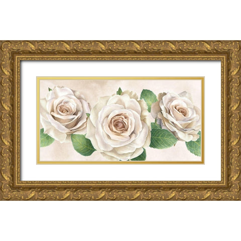 Ivory  Roses landscape I Gold Ornate Wood Framed Art Print with Double Matting by Wilson, Kelsey