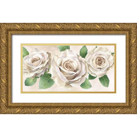 Ivory  Roses landscape II Gold Ornate Wood Framed Art Print with Double Matting by Wilson, Kelsey