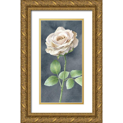 Ivory  Roses on gray panel I Gold Ornate Wood Framed Art Print with Double Matting by Wilson, Kelsey