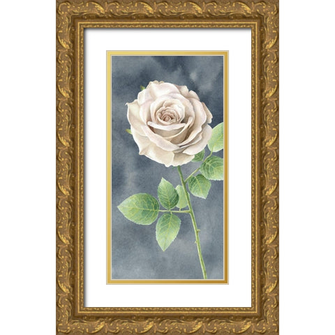 Ivory  Roses on gray panel II Gold Ornate Wood Framed Art Print with Double Matting by Wilson, Kelsey