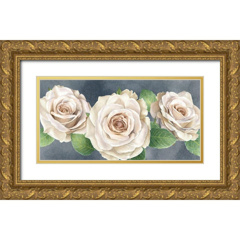 Ivory  Roses on gray landscape I Gold Ornate Wood Framed Art Print with Double Matting by Wilson, Kelsey