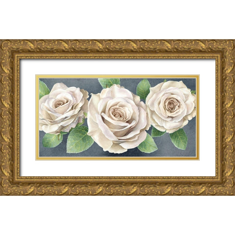 Ivory  Roses on gray landscape II Gold Ornate Wood Framed Art Print with Double Matting by Wilson, Kelsey