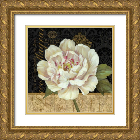 Antique Still Life Peony Gold Ornate Wood Framed Art Print with Double Matting by Gladding, Pamela