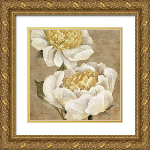 Up Close Cream Peony Gold Ornate Wood Framed Art Print with Double Matting by Gladding, Pamela