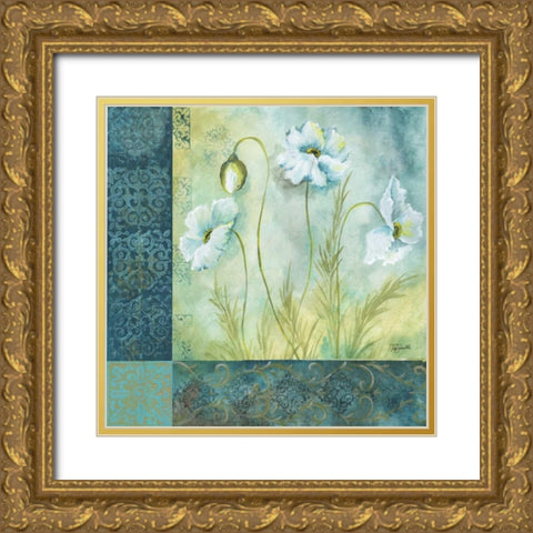 White Poppy Garden I Gold Ornate Wood Framed Art Print with Double Matting by Tre Sorelle Studios