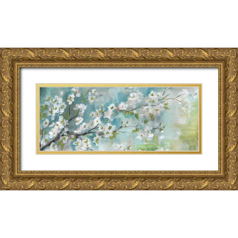 Cherry Blossoms Branch Panel Gold Ornate Wood Framed Art Print with Double Matting by Tre Sorelle Studios