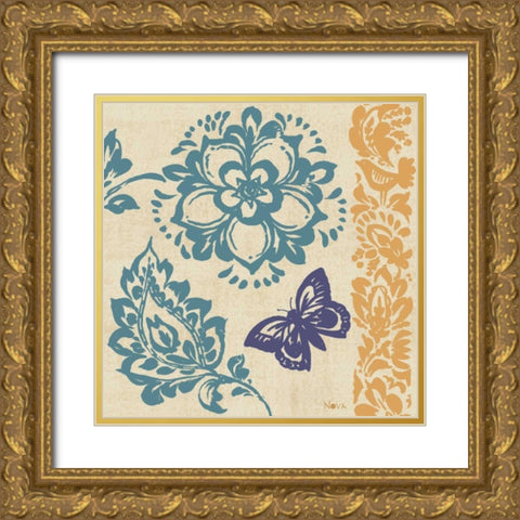 Blue Indigo Butterfly II Gold Ornate Wood Framed Art Print with Double Matting by Studio Nova
