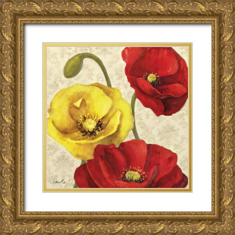 Red and Yellow Poppy Damask I Gold Ornate Wood Framed Art Print with Double Matting by Milan, Vittorio