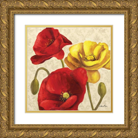 Red and Yellow Poppy Damask II Gold Ornate Wood Framed Art Print with Double Matting by Milan, Vittorio