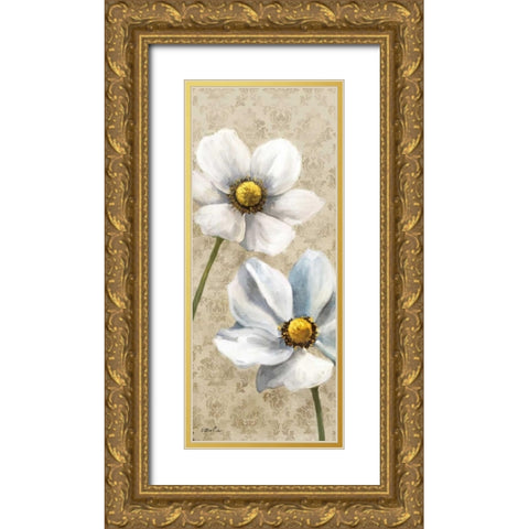 Winter White Poppies Panel I Gold Ornate Wood Framed Art Print with Double Matting by Milan, Vittorio