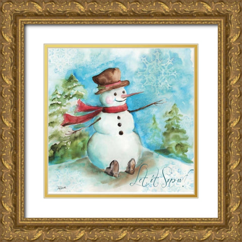 Watercolor Snowmen I Gold Ornate Wood Framed Art Print with Double Matting by Tre Sorelle Studios