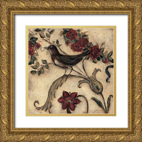 Crimson Song Bird 2 Gold Ornate Wood Framed Art Print with Double Matting by Lehman, Laurel