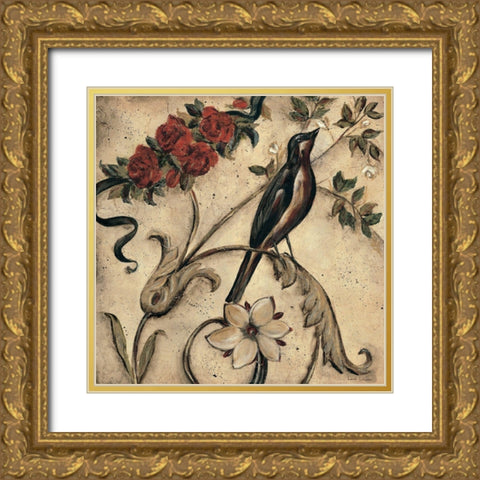 Crimson Song Bird 1 Gold Ornate Wood Framed Art Print with Double Matting by Lehman, Laurel