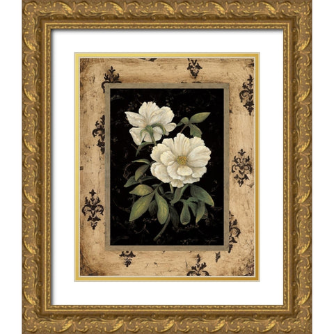 Silver Peony Gold Ornate Wood Framed Art Print with Double Matting by Andrew, Regina