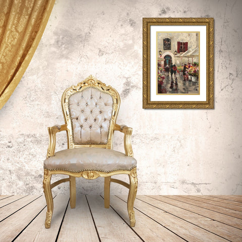 Rue De Fleurs Gold Ornate Wood Framed Art Print with Double Matting by Heighton, Brent
