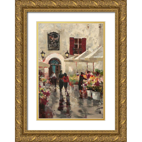 Rue De Fleurs Gold Ornate Wood Framed Art Print with Double Matting by Heighton, Brent
