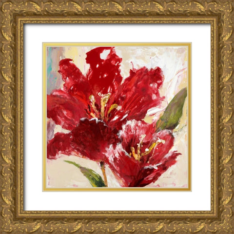 Exuberant Red Tulip Gold Ornate Wood Framed Art Print with Double Matting by Heighton, Brent