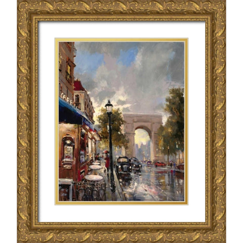 Arc De Triomphe Avenue Gold Ornate Wood Framed Art Print with Double Matting by Heighton, Brent