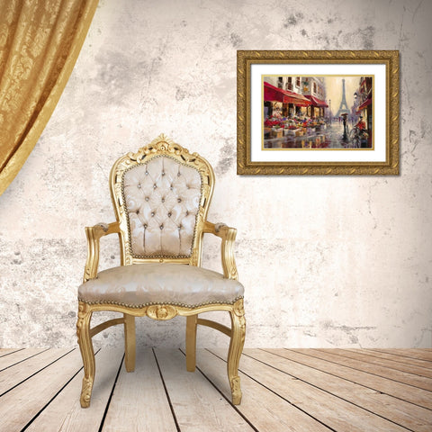 April In Paris Gold Ornate Wood Framed Art Print with Double Matting by Heighton, Brent