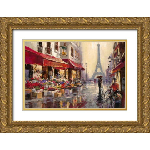 April In Paris Gold Ornate Wood Framed Art Print with Double Matting by Heighton, Brent