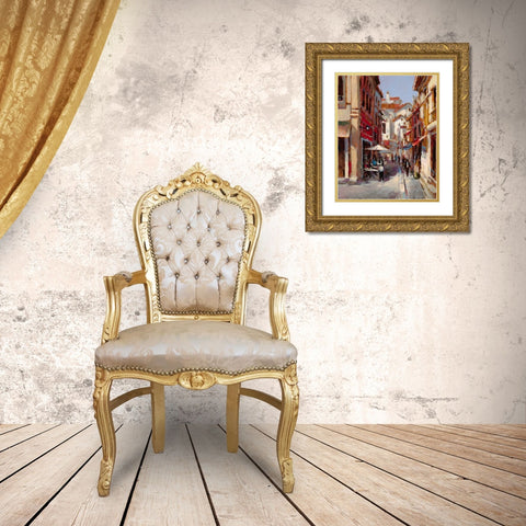 Afternoon In The Cafe Gold Ornate Wood Framed Art Print with Double Matting by Heighton, Brent