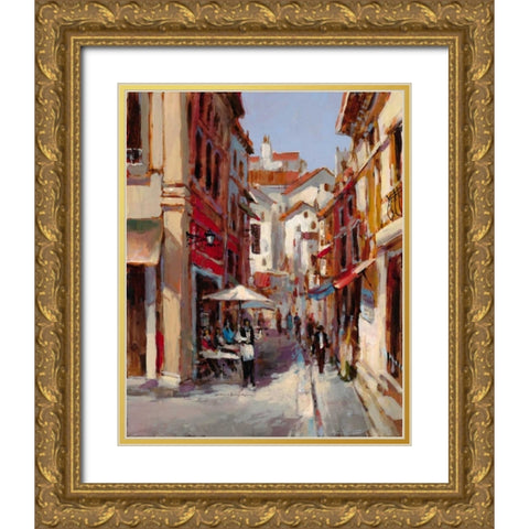 Afternoon In The Cafe Gold Ornate Wood Framed Art Print with Double Matting by Heighton, Brent