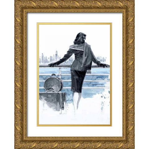 Port of Call Blue Study Gold Ornate Wood Framed Art Print with Double Matting by Lynch, Brent