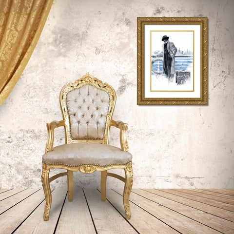 Pier 56 Blue Study Gold Ornate Wood Framed Art Print with Double Matting by Lynch, Brent