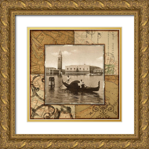 Venice Canal Gold Ornate Wood Framed Art Print with Double Matting by Studio Voltaire