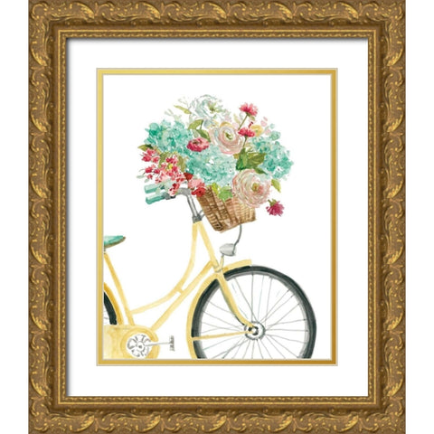 Posies and Pedals Gold Ornate Wood Framed Art Print with Double Matting by Studio Rofino