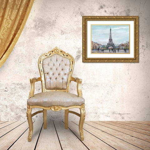 Watercolour Sketch Book Paris Gold Ornate Wood Framed Art Print with Double Matting by Art Atelier Alliance
