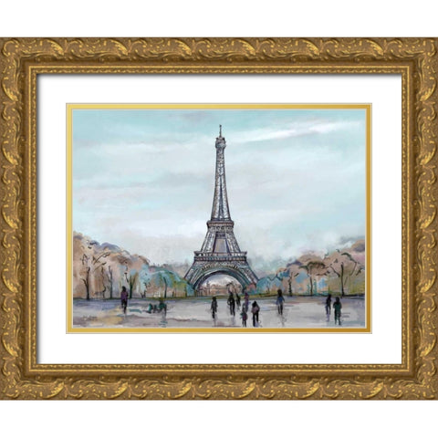 Watercolour Sketch Book Paris Gold Ornate Wood Framed Art Print with Double Matting by Art Atelier Alliance