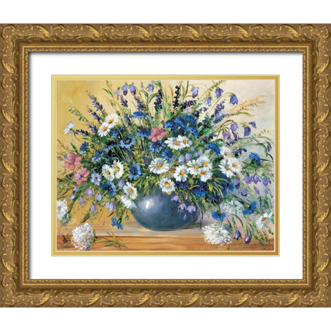 Vase with cornflowers Gold Ornate Wood Framed Art Print with Double Matting by Paleta, Anna