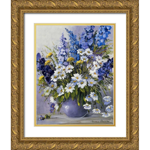 Delphinium Gold Ornate Wood Framed Art Print with Double Matting by Paleta, Anna