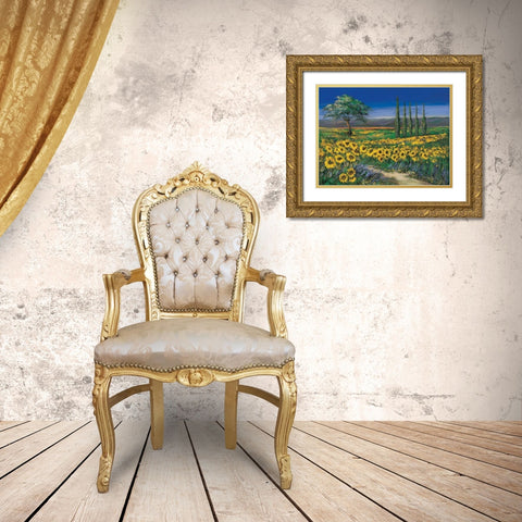 Field of sunflowers Gold Ornate Wood Framed Art Print with Double Matting by Paleta, Anna