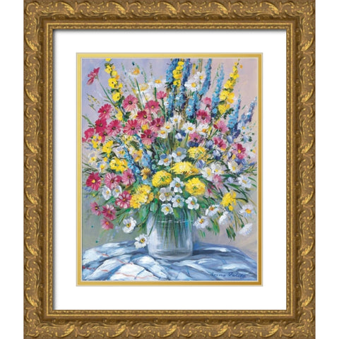 Cheerful flowers I Gold Ornate Wood Framed Art Print with Double Matting by Paleta, Anna