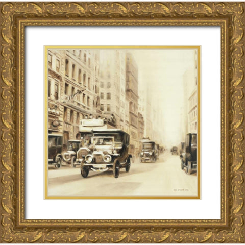 Old street usa Gold Ornate Wood Framed Art Print with Double Matting by Denis, E
