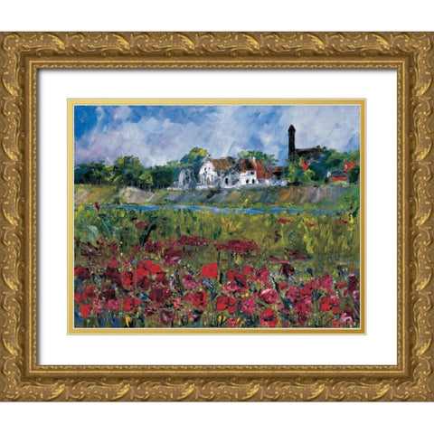My village at the river Gold Ornate Wood Framed Art Print with Double Matting by Cruysberg, Marijke