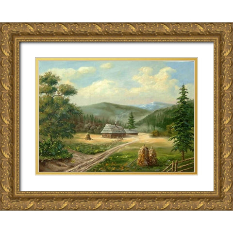 Rodnie Gori Gold Ornate Wood Framed Art Print with Double Matting by Vlagyislav, Najgyonov