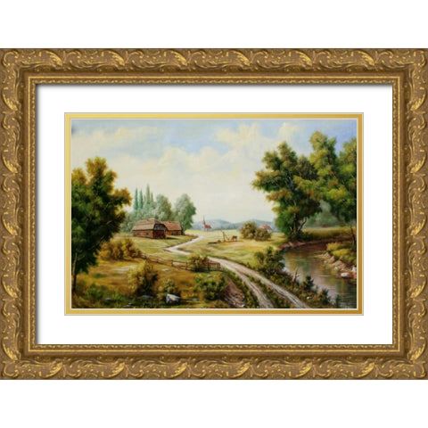 Selyskij Pejzaz Gold Ornate Wood Framed Art Print with Double Matting by Vlagyislav, Najgyonov