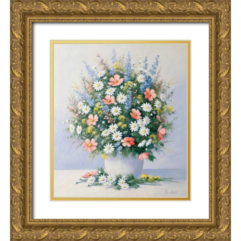 Bouquet in pink Gold Ornate Wood Framed Art Print with Double Matting by Motz, Peter