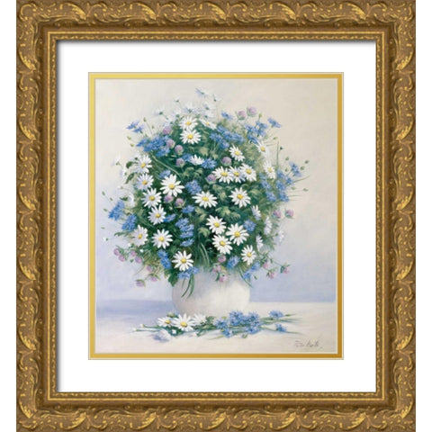 Bouquet in blue Gold Ornate Wood Framed Art Print with Double Matting by Motz, Peter